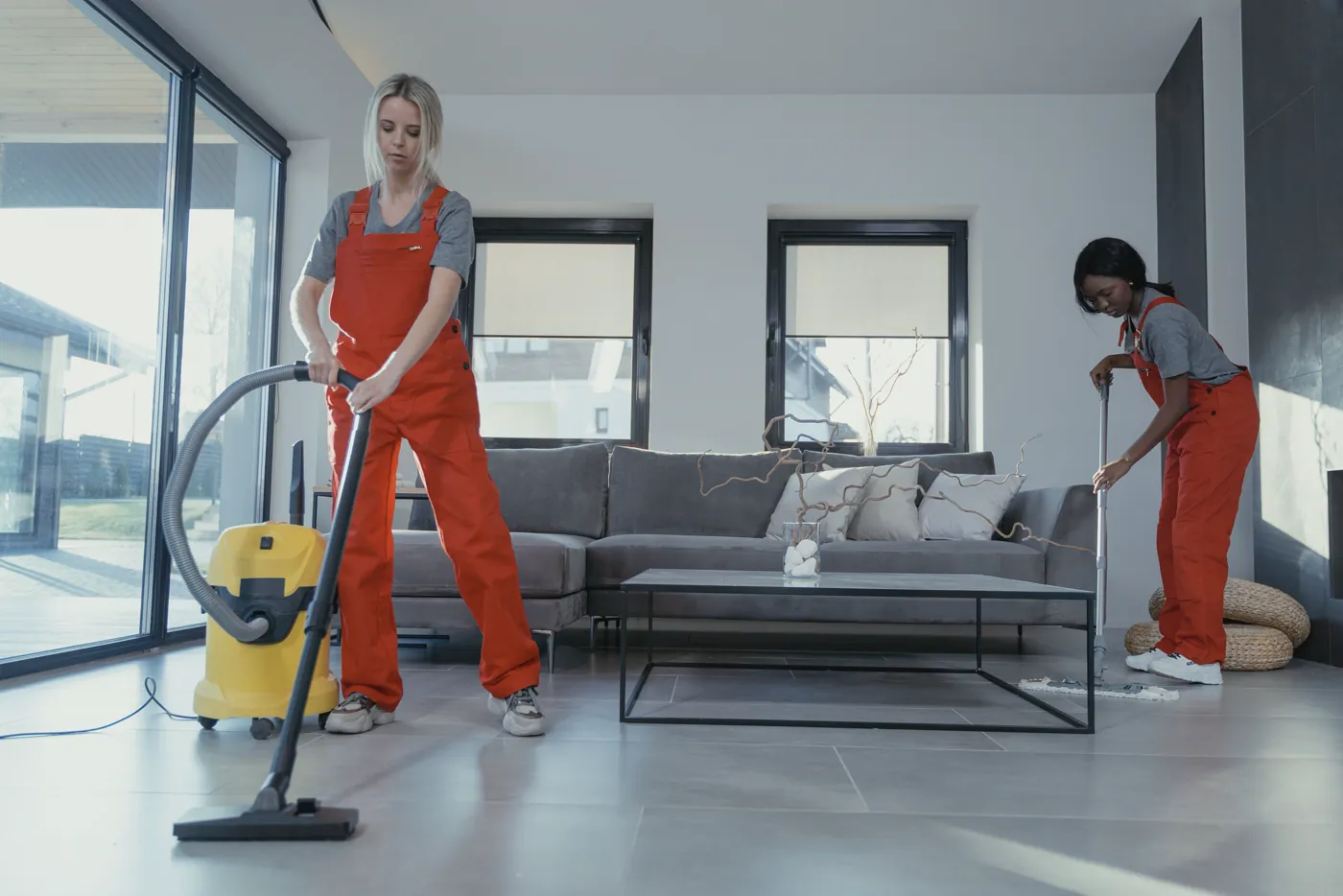 Professional cleaning team at work